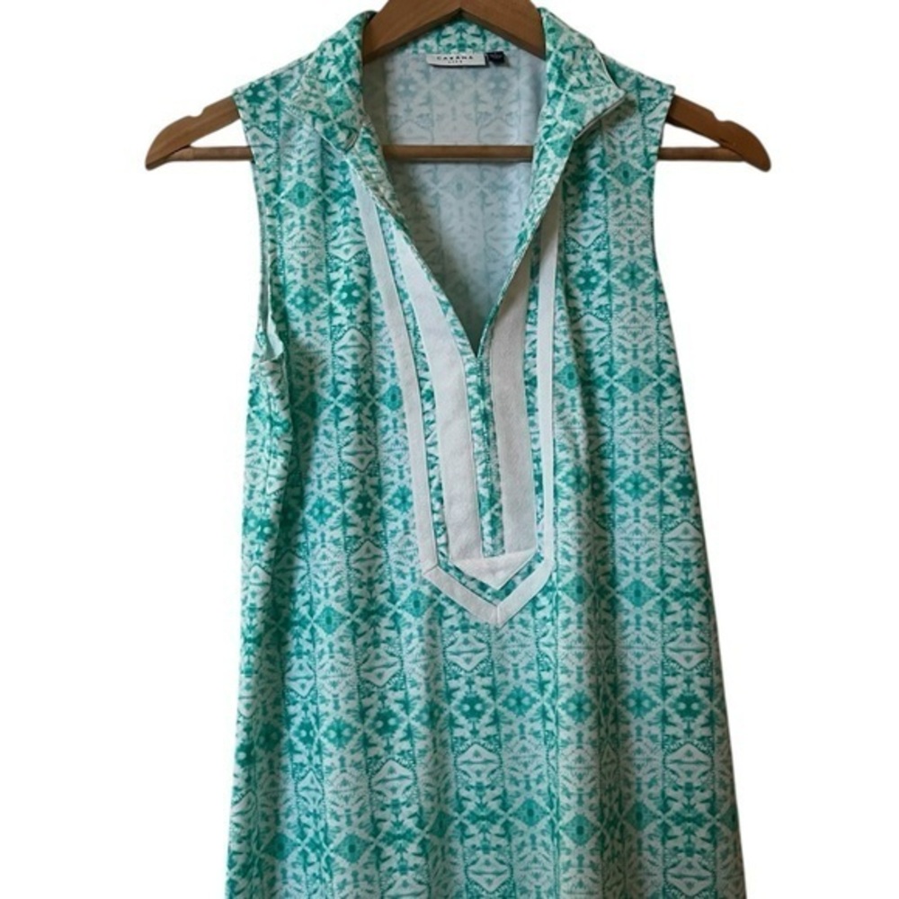 Cabana Life Sleeveless Tunic Dress  Cover- Up - Turquoise & White Print, S